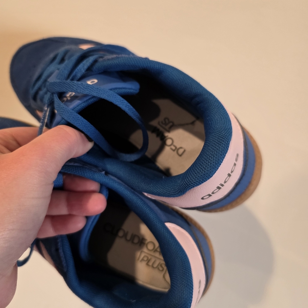 Adidas Cloudfoam Plus Suede 3 Stripe Sneakers Womens 6 Blue - Picture 8 of 8